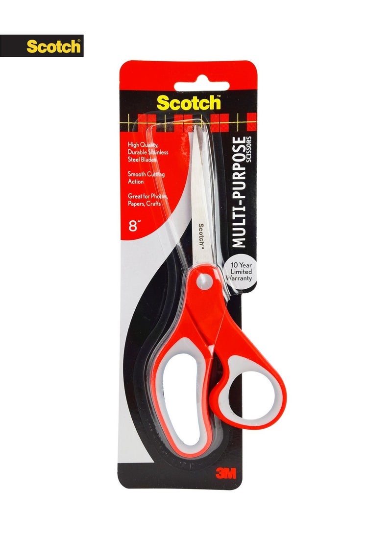 سكوتش مقص متعدد الاستخدامات 8 بوصة، شفرات من الفولاذ المقاوم للصدأ، مقبض مريح، أحمر - Image 1